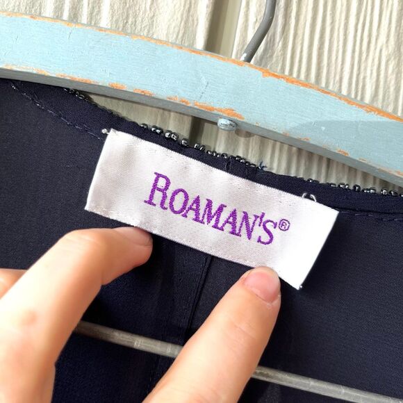 VTG Beaded Roaman’s Navy Duster Jacket Sheer Evening Kimono 43” - Picture 6 of 10